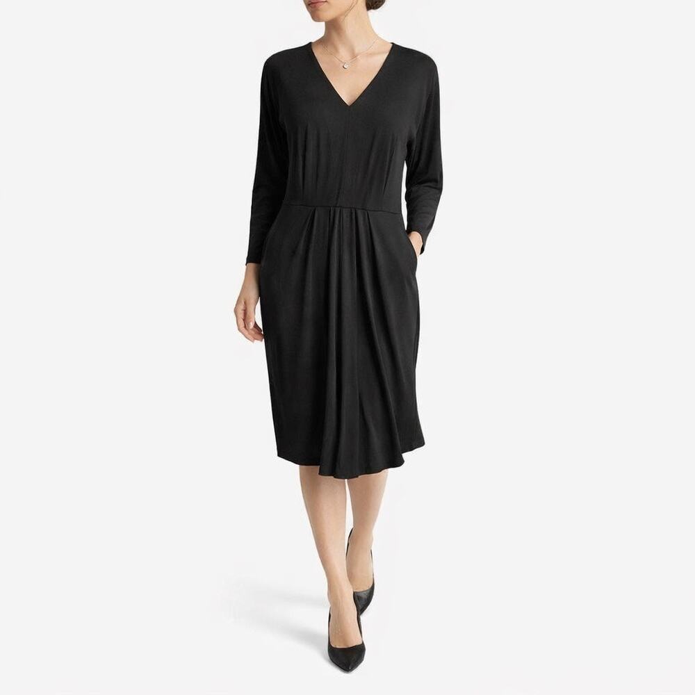 Talbots Black Pleated Front Vee Neck Dress Career Business Somber Occasions 12